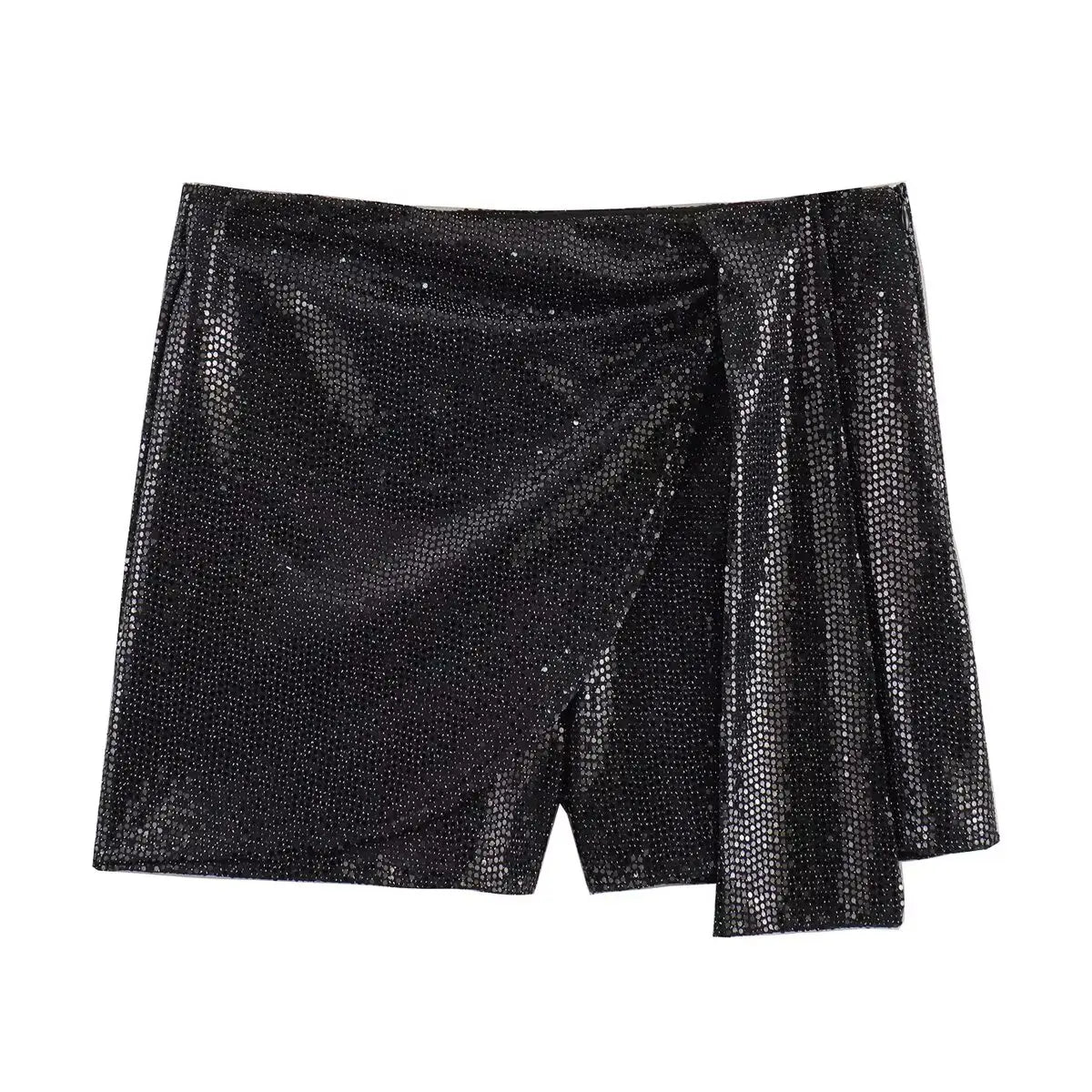 TRAF New Women Black Sequins Mini Skirts High Waist Slim Fit Skirt For Women Lace Up Y2k Vintage Chic Skirt Streetwear black