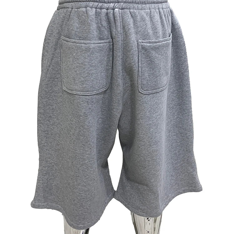 Lautaro Summer Autumn Loose Casual Soft Grey Wide Leg Shorts for Men Drawstring Elastic Waist Knee Length Sweatpants Pants 2025