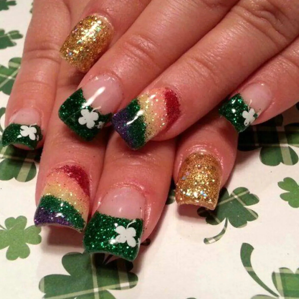 24pcs/set short medium long fake nails Spring flowers flora for St. Patrick's Day faux ongles press on acrylic false nail art 1759