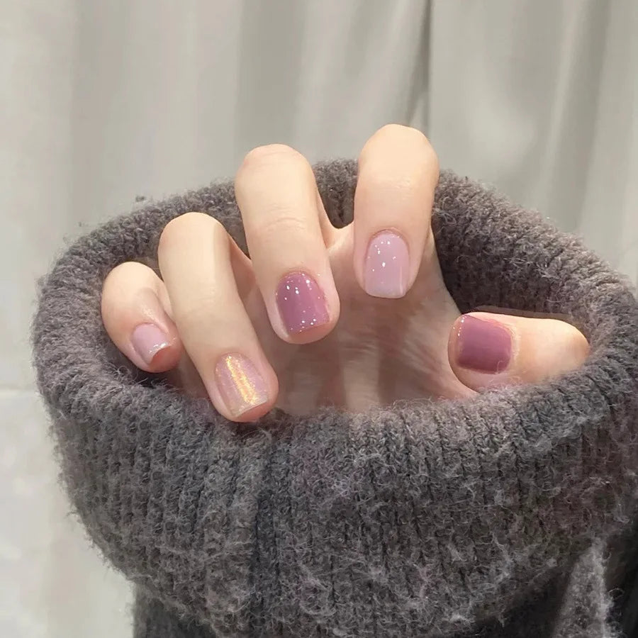 24pcs/set Short medium long fake nails colorful gradient Y2K sunset heart leopard print square ballet tips press on false nail 2168