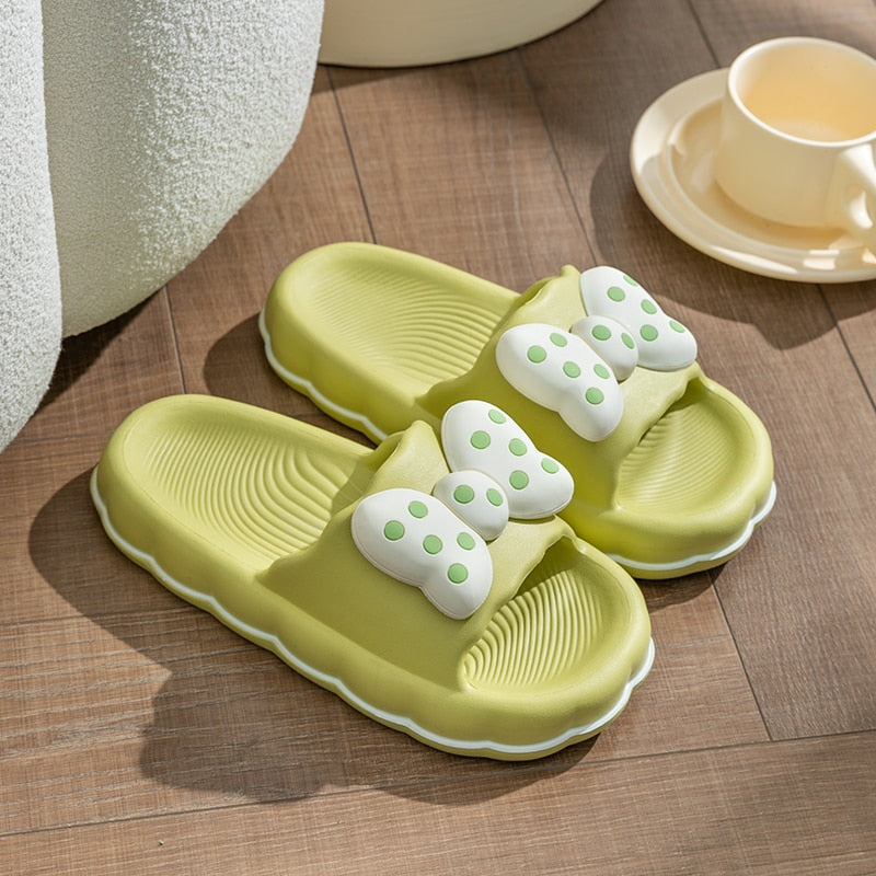Slipper Women Men Summer Thick Bow Tie Slippers Women Indoor Home Sandals Couples Bathroom Slides Non-slip Soft House Slippers