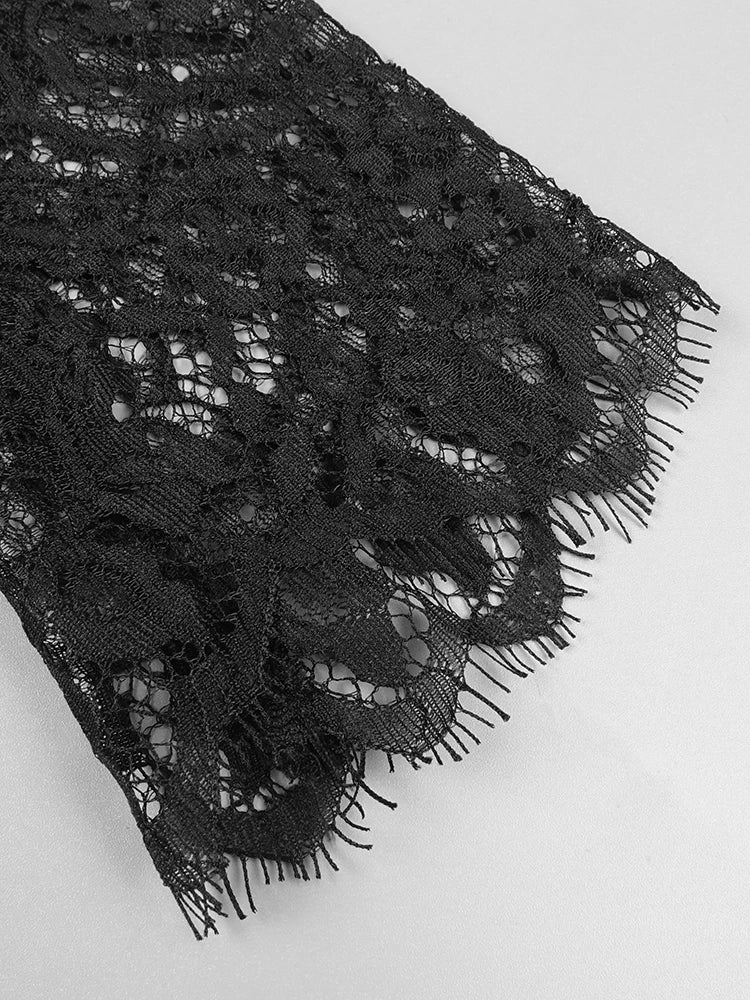 Elegant Black Lace V-Neck Mermaid Dress Gown with Sheer Sleeves for a Formal Dinner