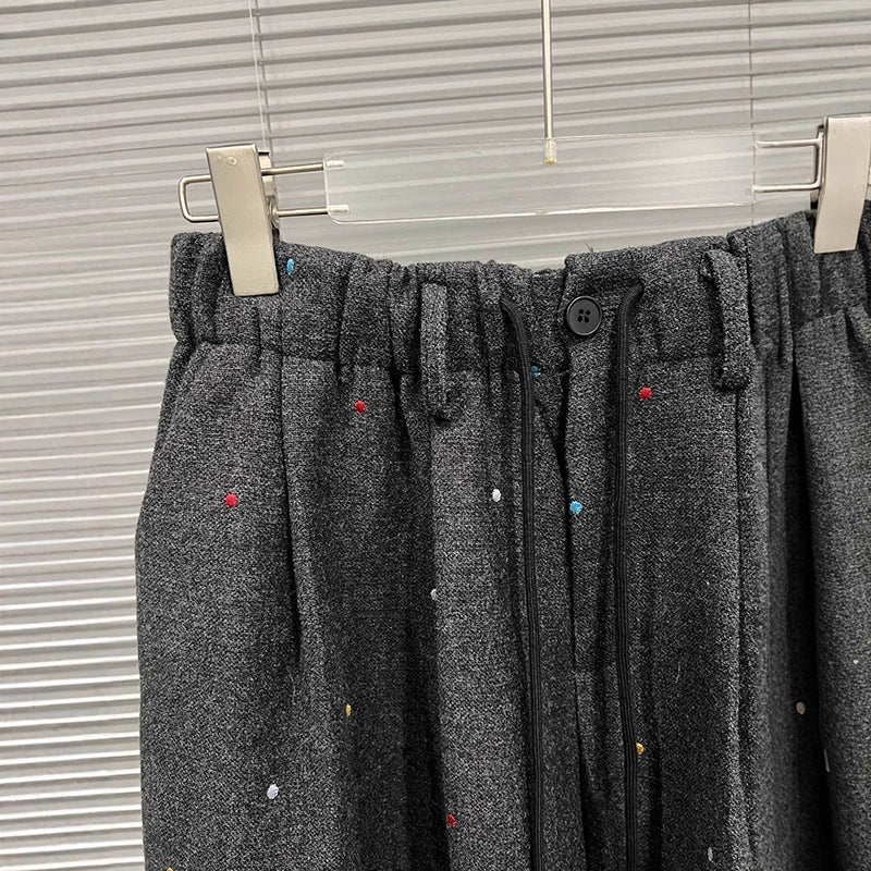 Autumn Winter New Style Colorful Embroidered Loose Elastic Waist Casual Pants For Women Straight Trousers 11A07814