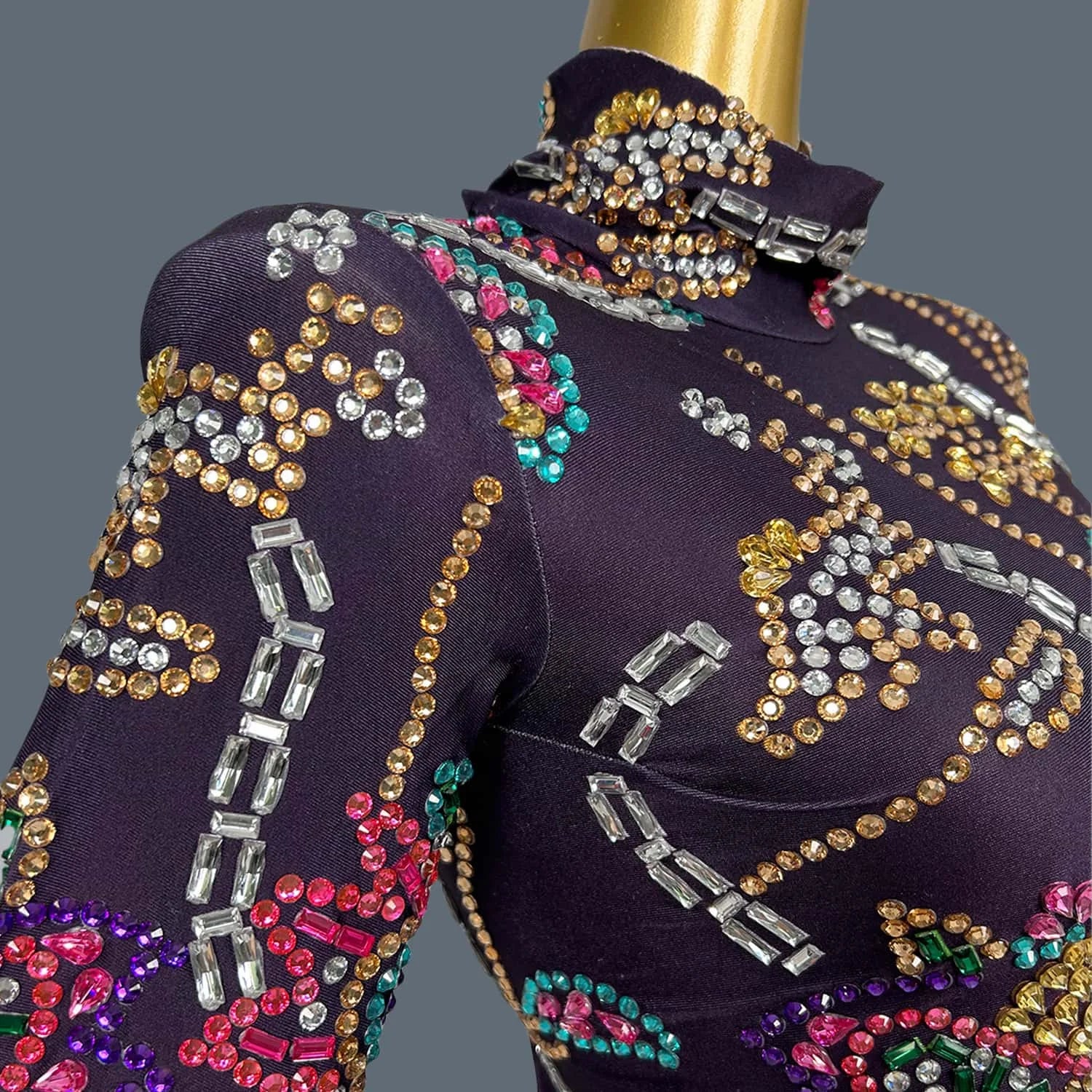 Shinning Fancy Crystals Bodysuit For Women Spandex Leotard Party Nightclub Stage Performance Showgirl Stretchy Bodysuits Jingu