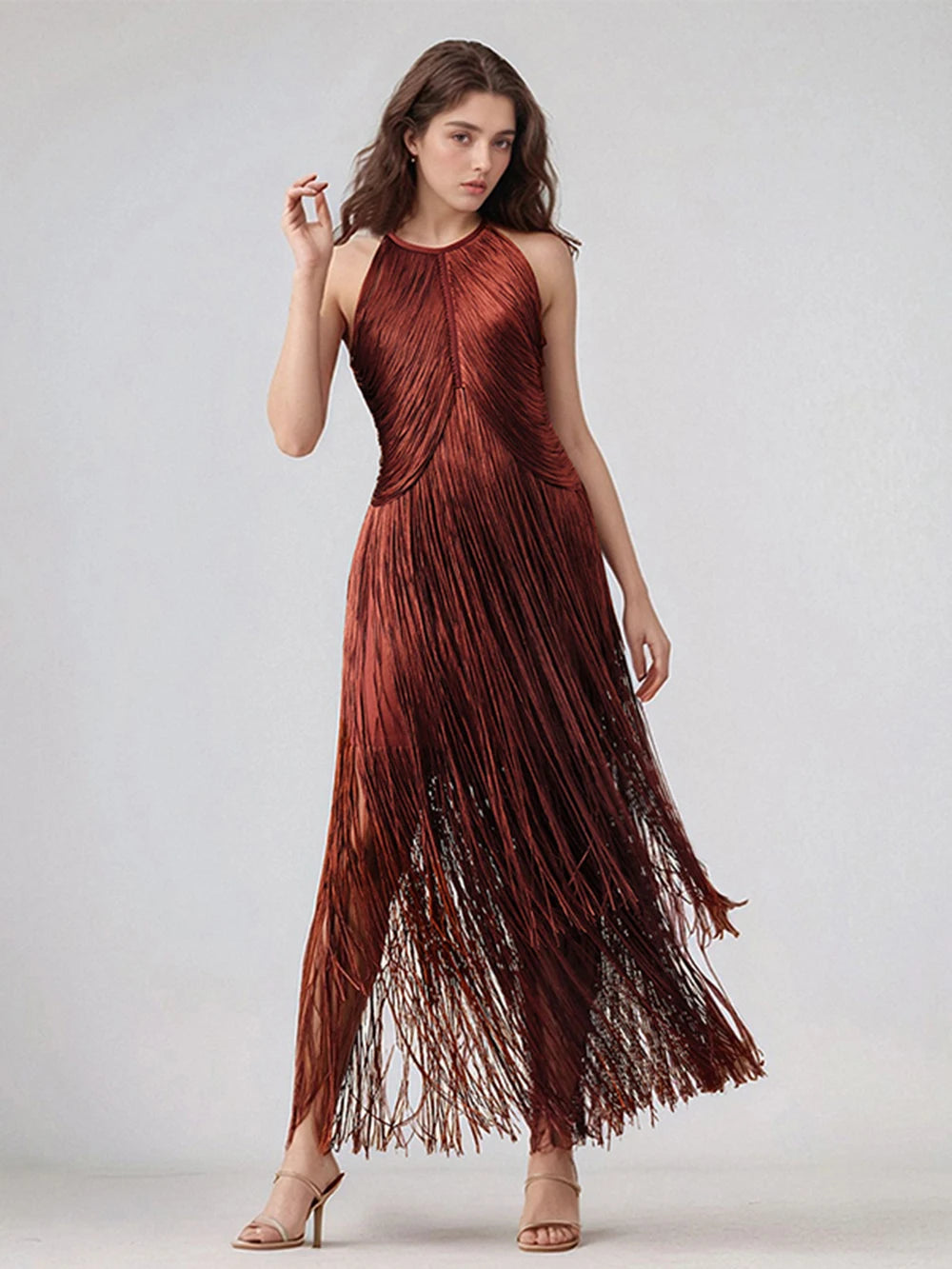 Modphy Sexy Tassel Ankle Bodycon Bandage Long Dress 2025 New Celebrity Elegant Evening Club Luxury Birthday Party Outfit 