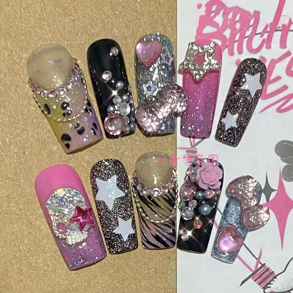 Été plage voyage vacances Hello Kitty conque ongles fille bleu jeunesse travail manuel personnalisable faux ongles fille soeur cadeau