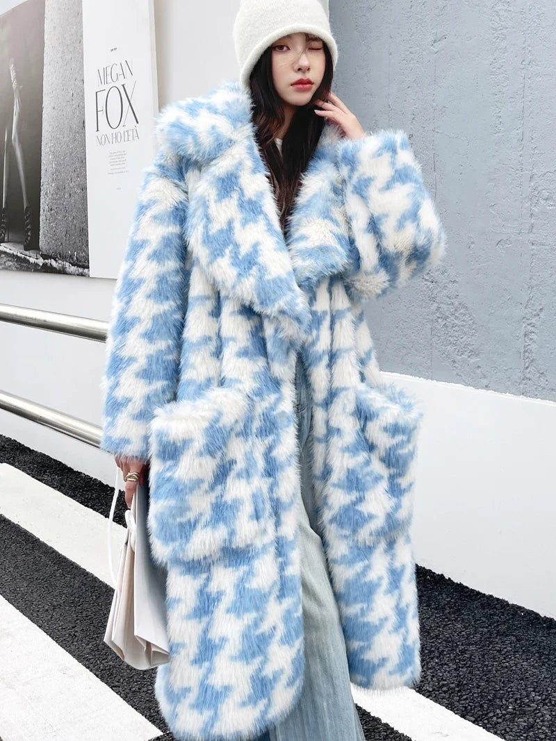 Original Design Female Fashion Personality Faux Fur Coat Lapel Long Jacket Lady Shaggy Outerwear Women's Winter Coats Promotion