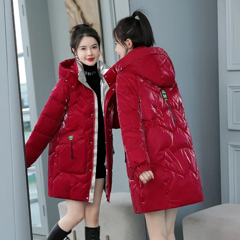 Women's Oversized Winter Coat 2024 New Mid-length Loose Jacket Ladies Elegant No-wash Parkas Korean Fashion Slim Clothes Red
