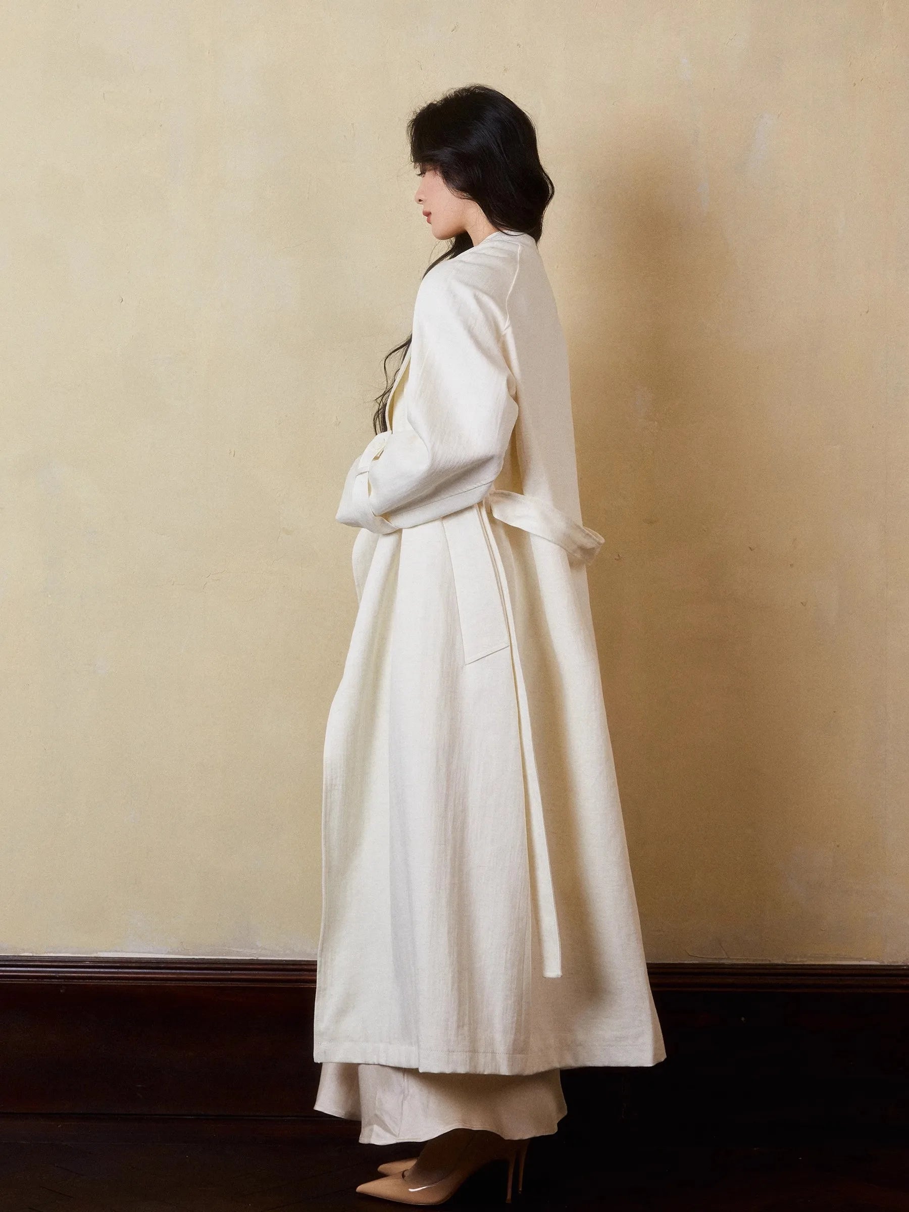 Lautaro Spring Autumn Oversized Long Linen Trench Coat for Women Sashes Loose Casual Flowy Korean Fashion Clothes Overcoat 2025