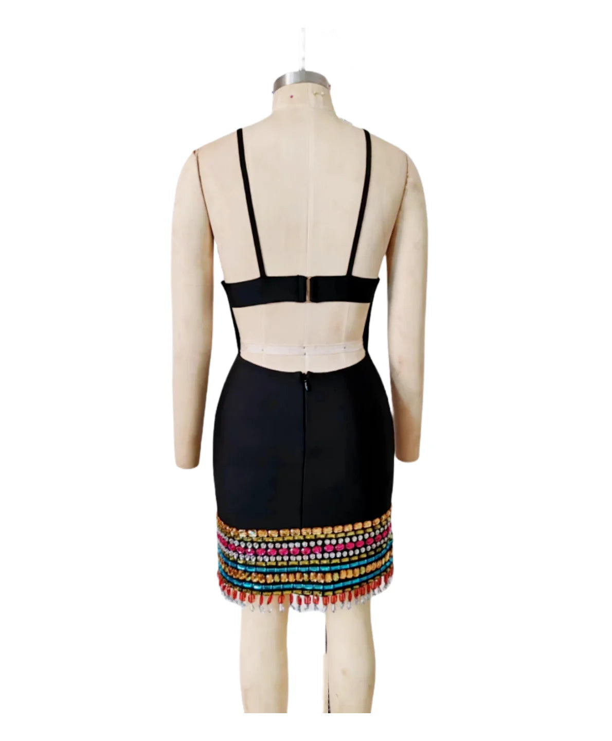 STOCK Colorful Diamonds Sexy V-Neck Spaghetti Strap Mini Bandage Dress Fashion Woman Evening Dress Holiday Vocation Vestido