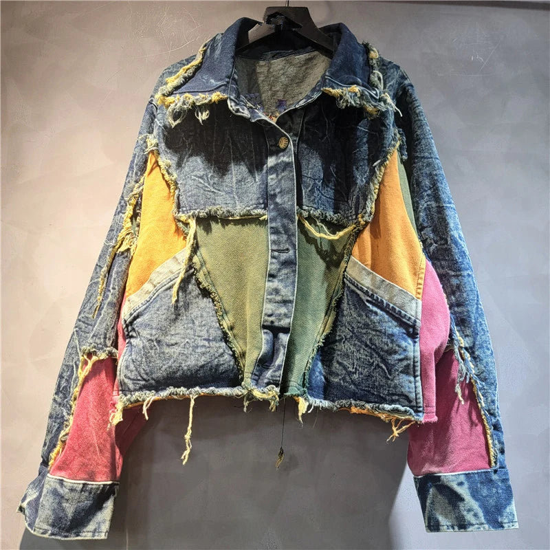 Autumn New Fashion Vintage Denim Fashion Set For Women Loose Long Sleeve Jacket Elastic Waist Wide-Leg Pants 1A07534 only coat