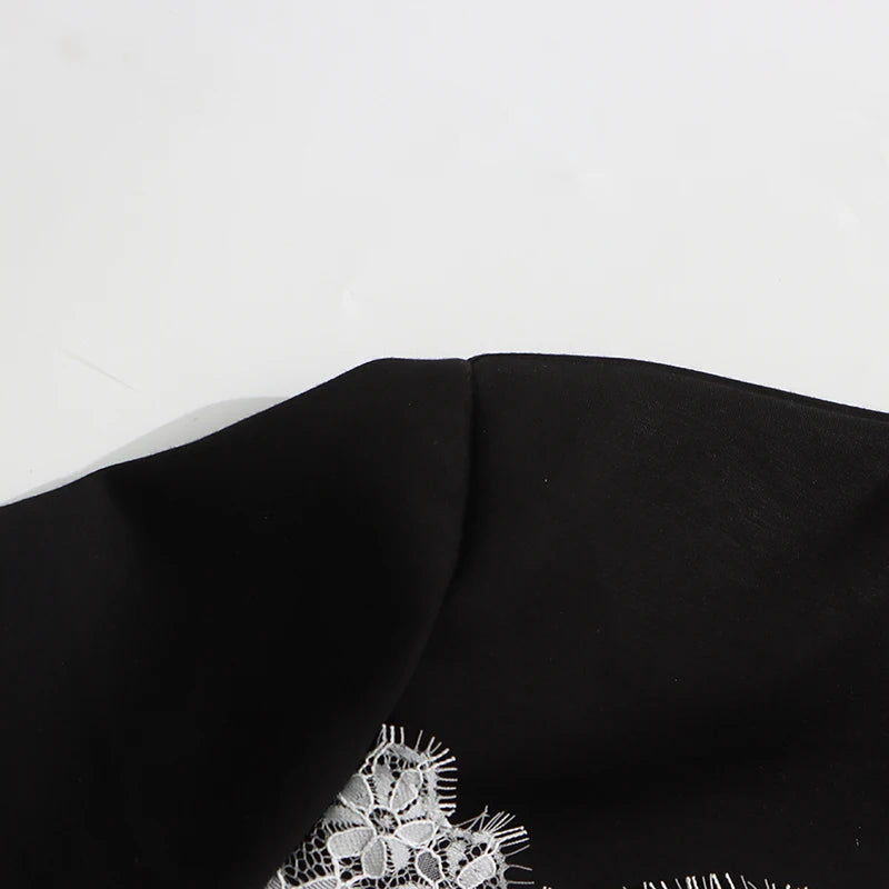 Hit Color Slimming Spliced Lace Dresses for Women Round Neck Half Sleeve Split Temperament Dress Female Fashion New