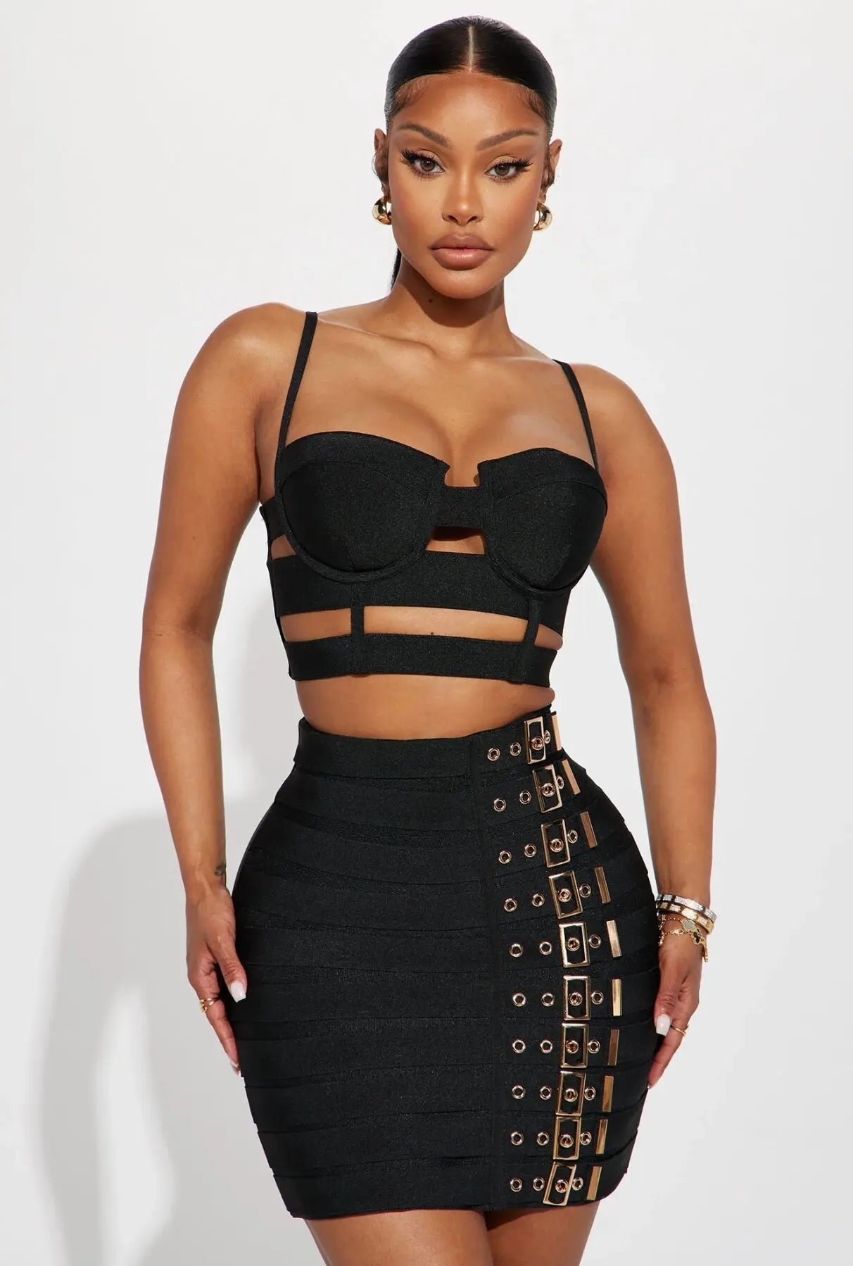 2023 Women Sexy Bandage Tops Fashion Pencil Skirts Set Nightclub Party Celebrate Women's Set High Quality black