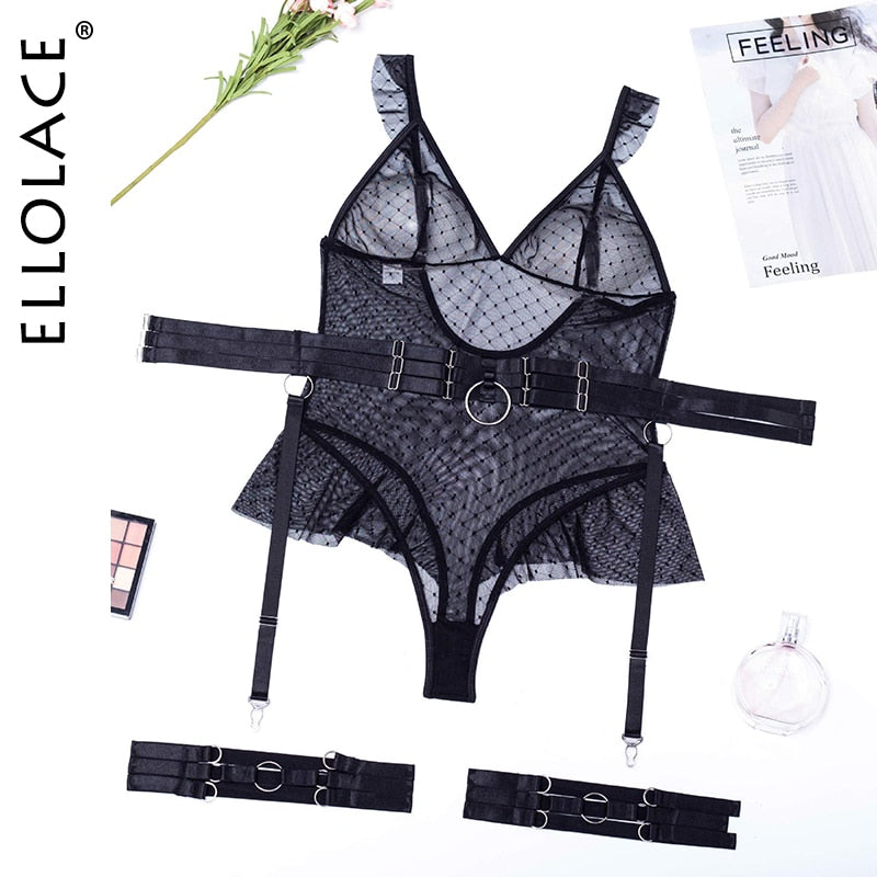 Polka Dot Bodysuit Lingerie Sexy Transparent Tempt Sissy Body Lace See Through Erotic Costumes Fitness Porn Hot Tops Black