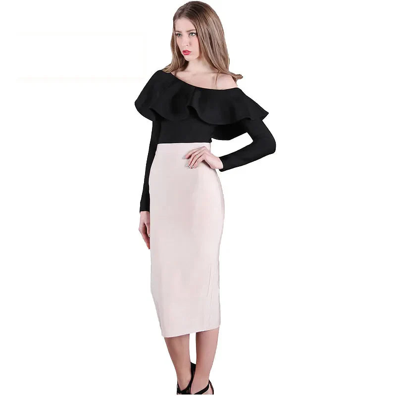 HQBORY Sexy Nude Beige Bandage Skirts Midi 2023 Women Summer Red Split Party Skirt Bodycon High Waist Office Lady Skirt Khaki
