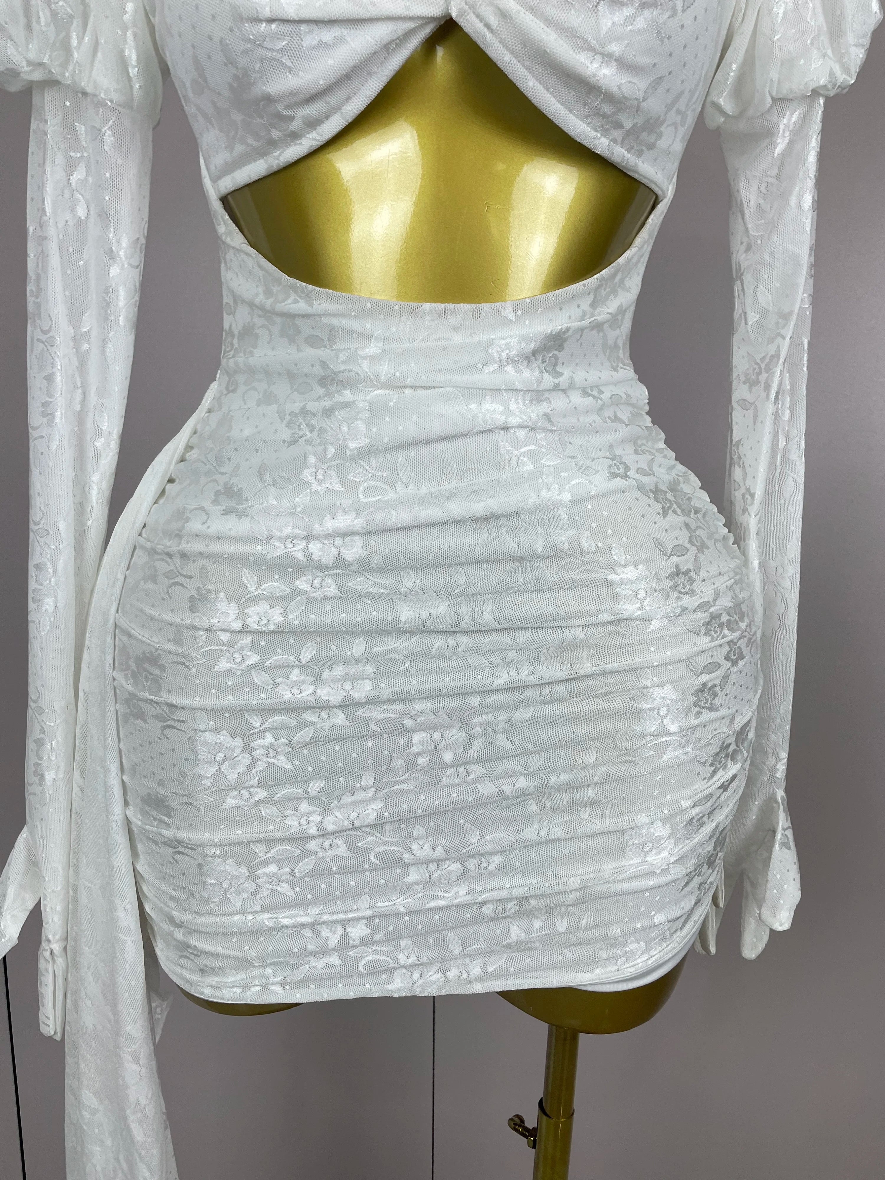 2025Women White Birthday Dress Fashion Long Sleeve O Neck Cut Out Bodycon Mini Trailing One Piece Celebrity Evening Club Dresses