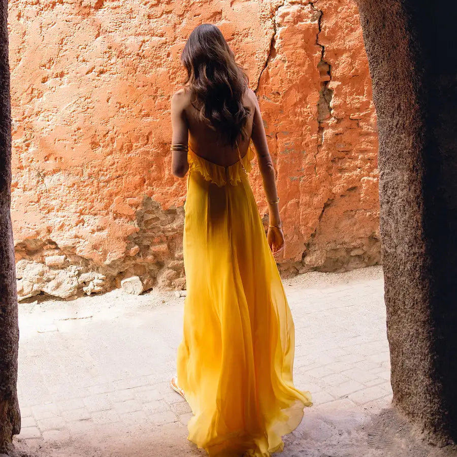 2025 New Summer Women Sexy Halter Chiffon Loose Long Dress Beach Style Vacation Casual Birthday Party Outfit Vestido