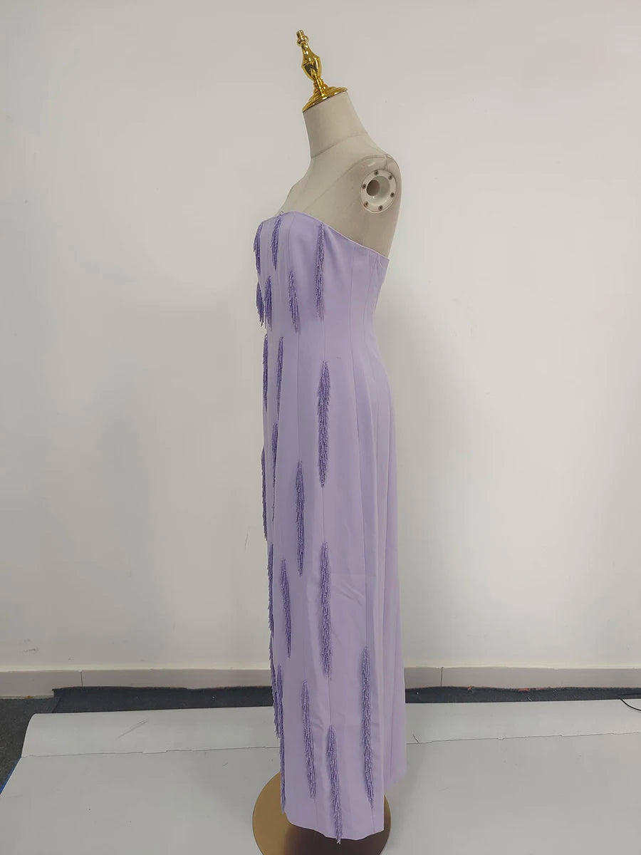 Purple Slimming Spliced Bead Elegant Dresses for Women Strapless Sleeveless Temperament Dress Female Clothing New