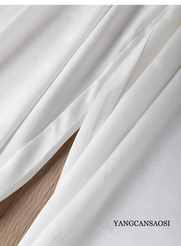 Women's Fashion New 24MM 93%Natural Mulberry Silk Versatile Jacquard Elastic Solid Color Satin Elastic Waist Casual Harlan Pants