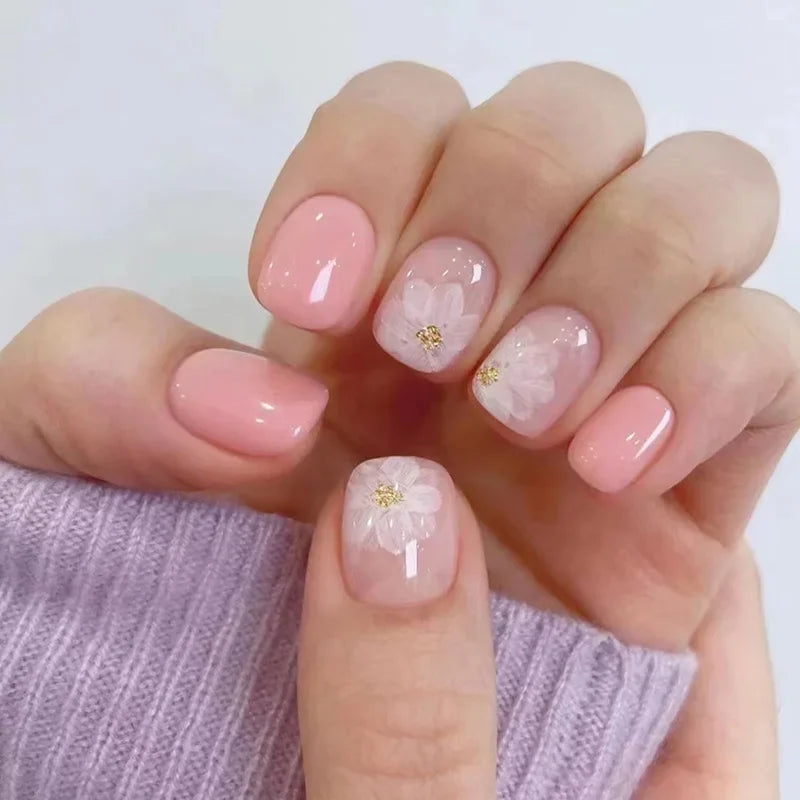 24Pcs Fashion Fake Nails Press on Short Square Head False Nail Art Black Starlit Sky Design Artifical Full Cover Nail Tips 1467