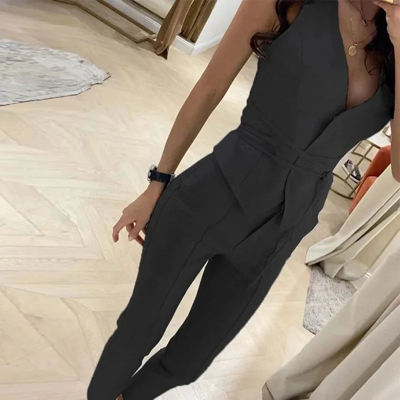 Women Fashion Commute Clothes Sleeveless Outfit 2023 Summer New Suit Temperament Slim Waist Sexy Vest Pencil Pants Two-Piece Set