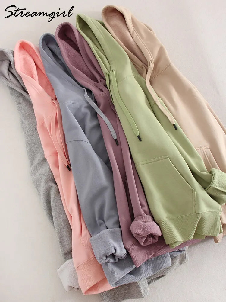 Streamgirl Winter Warm Fleece Hoodies For Women Green White Loose Sweatshirts With Hoodie Pink Pullover Hoodies Women Velvet Top