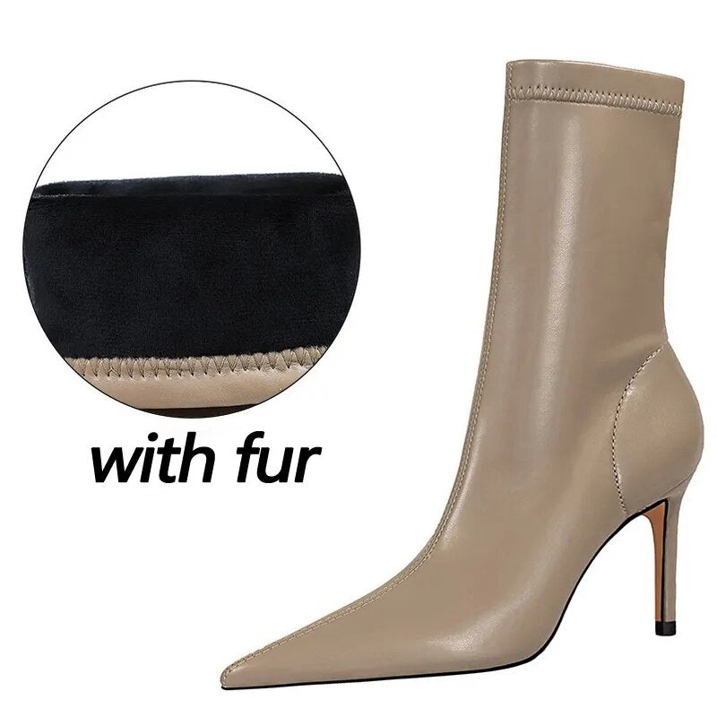 Shoes Leather Boots Women Ankle Boots Autumn Winter Boots Women High Heels Short Boots Ladies Booties Chaussures Femme