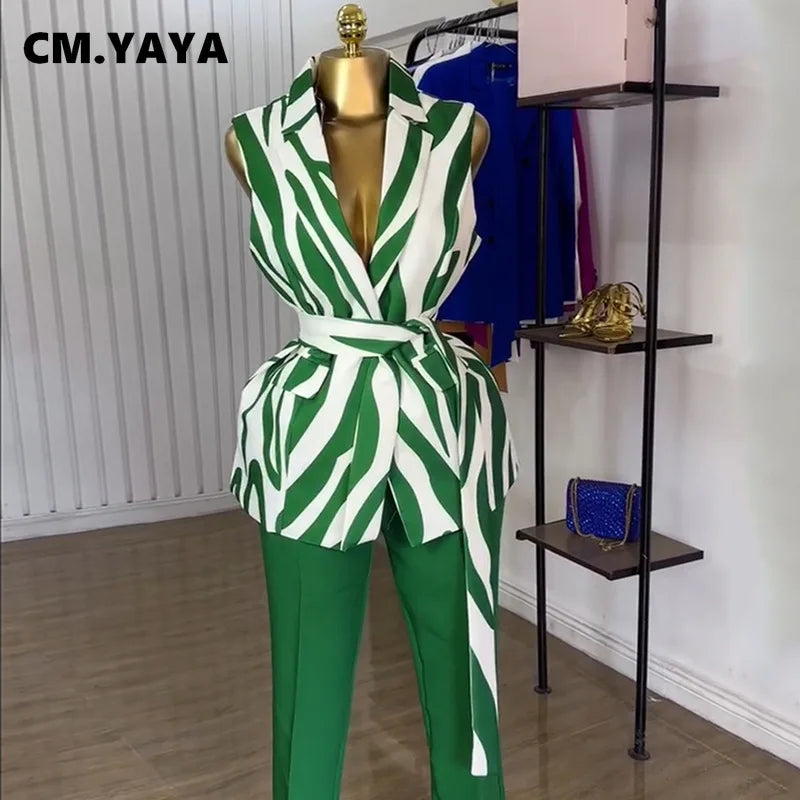 Fashion Women's Set Sleeveless Notched Collar Blazer Tops and Pants Sets 2025 Summer OL Street Two 2 Piece Sets Outfits