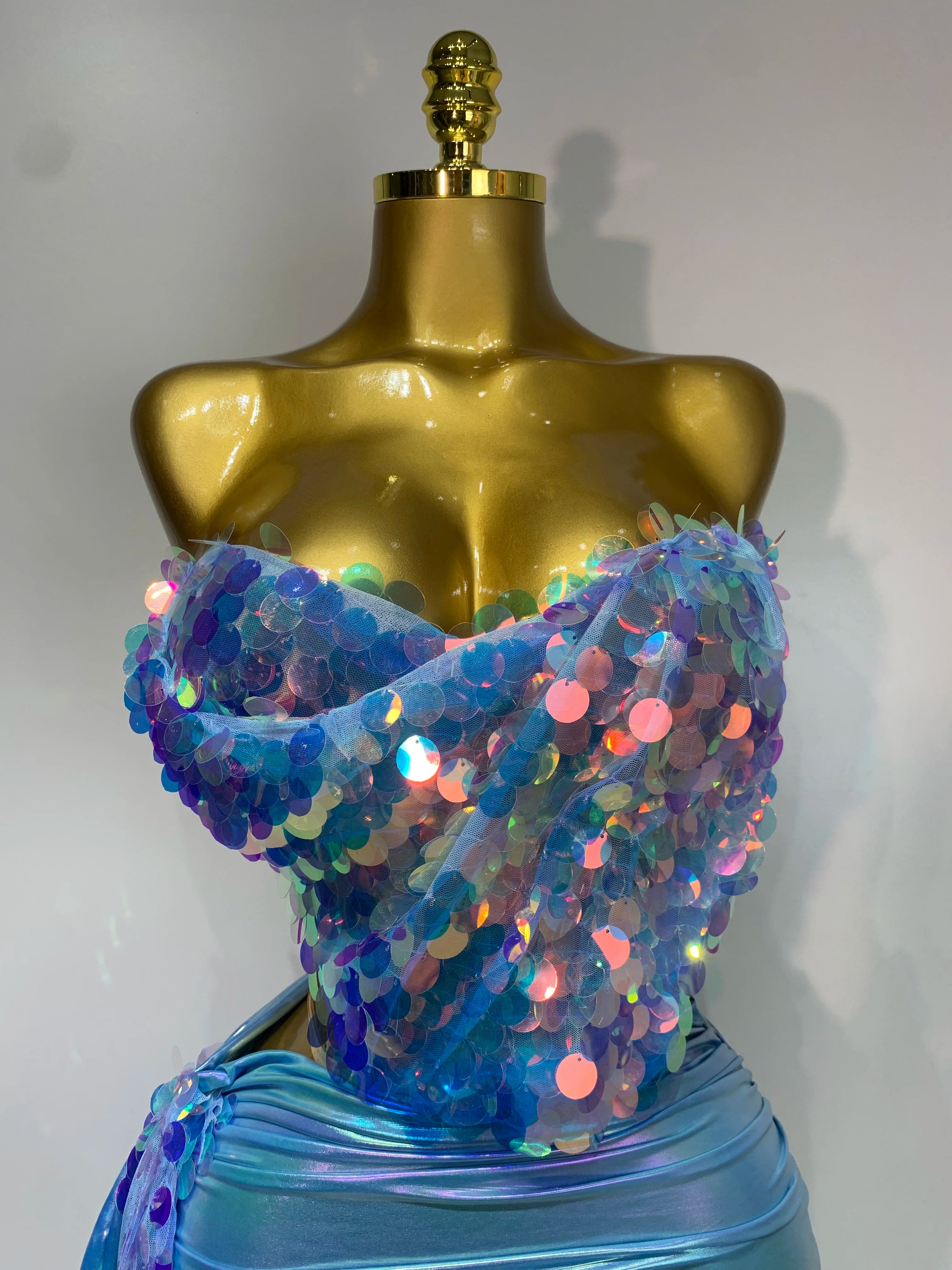 Women Sexy Singer Dancer Performan Costume Nightclub Bar Girl Sparkly Sequins Two Piece Set Evening Party Luxury Birthday Outfit