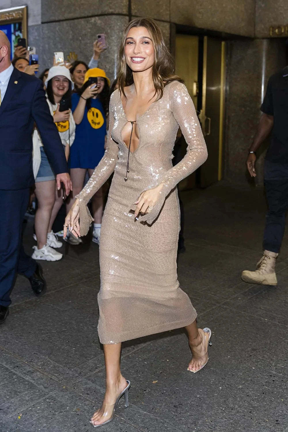 STOCK New Autumn Sparkling Sequins Sexy V-Neck Hollow Out Aklen Length Dress Fashion Woman Evening Party Outfit