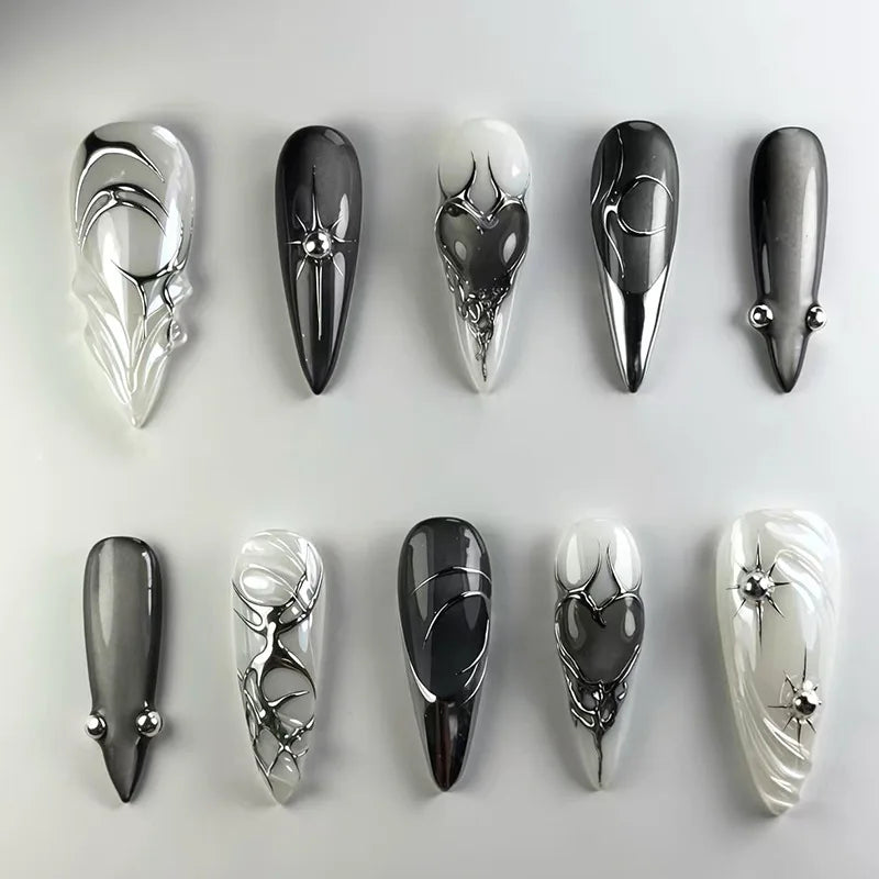 24pcs Black Cat's Eye Press on Nails Finished Ins Wearable False Nail Sets Love Design Stick on Nails Stilettos Fake Nail Tips Z1048