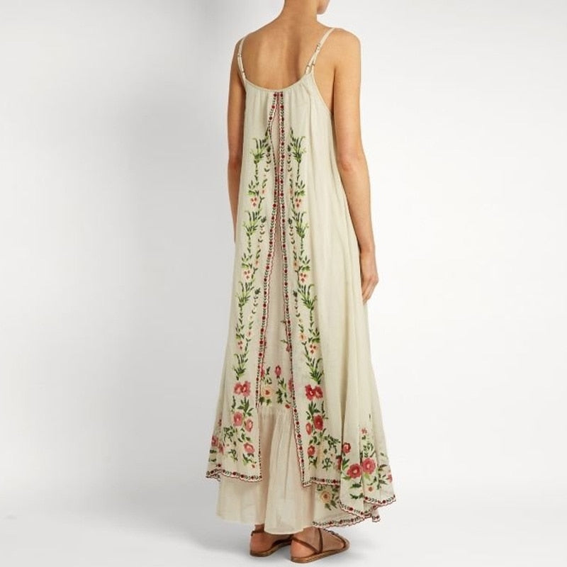Vintage Sling Floral Print Women Maxi Dresses Casual Boho Sleeveless Elegant Long Dress Ladies Loose Irregular Beach Party Dress