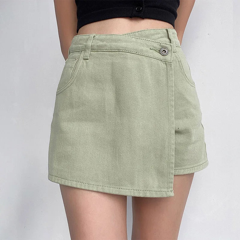 Irregular Denim Skirt for Women Slim High-waisted A-line Jeans Skirt Shorts Fashion Vintage Streetwear Y2k Clothing Female green