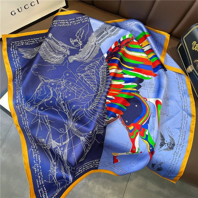 Square 100% Real Silk Scarf Women Bufanda Shawls Wraps for Lady Neckerchief Natural Foulard Femme Bandana Scarves Pashmina 2023 18208 68x68cm