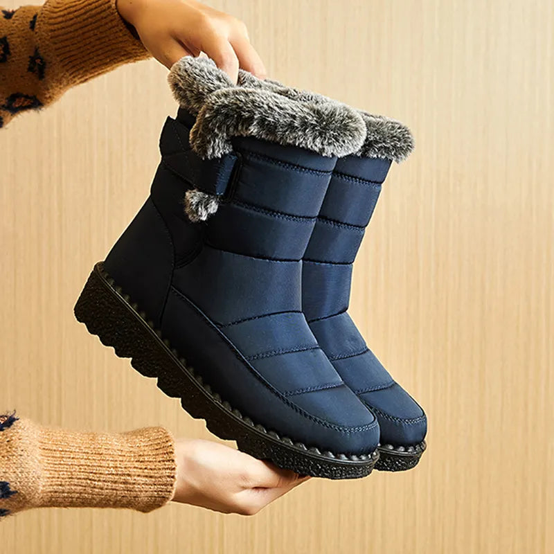 Waterproof Winter Boots for Women 2024 New Faux Fur Long Plush Snow Boots Woman Platform Ankle Boots Warm Cotton Couples Shoes Blue