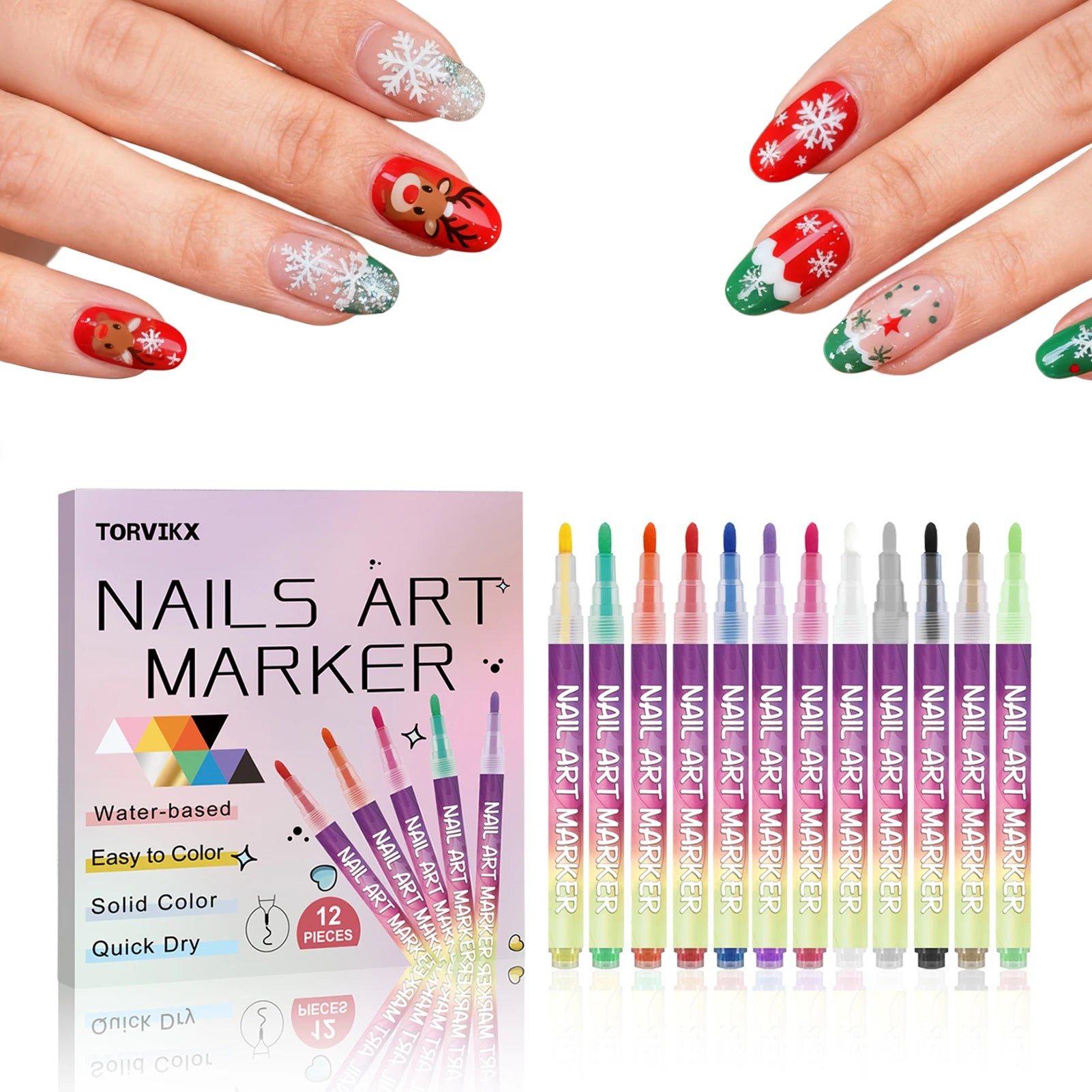 12Pcs Nail Art Pen Waterproof and Quick Drying Artistic Graffiti DIY Beauty Nail Tools Nail Art Graffiti Pen for Christmas Party