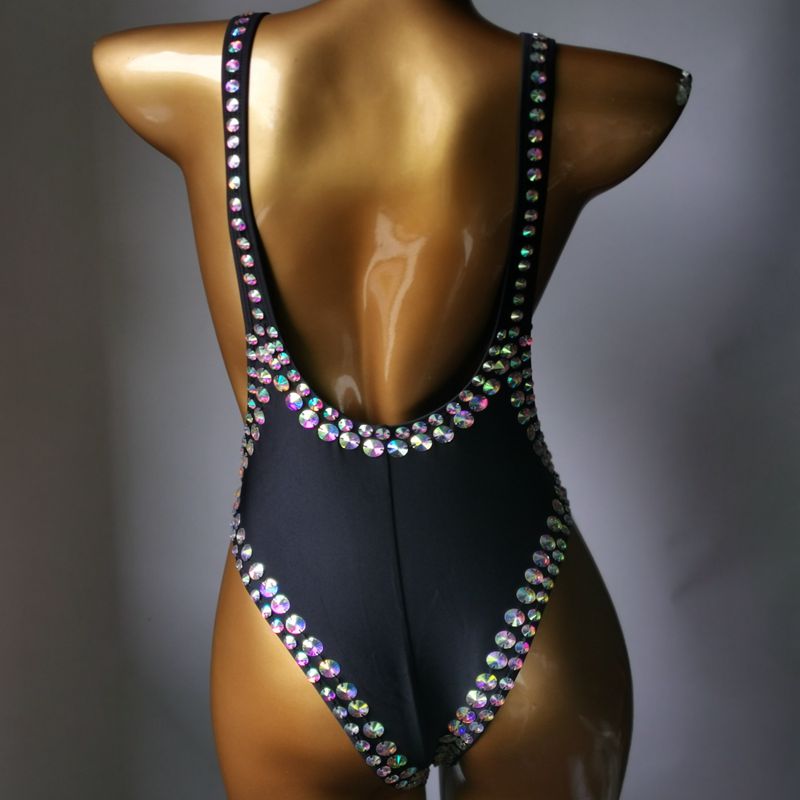 Sexy Backless Woman's One-Piece Swimsuit Luxury Crystal Rhinestone Diamond Swimwear High-End Customized Bathing Suit