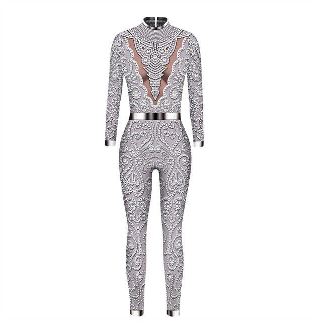 Women Skeleton Robot 3D Printing Bodysuit Zipper Back Halloween Costume Full Body Fall Jumpsuits for Women Wedding Guest