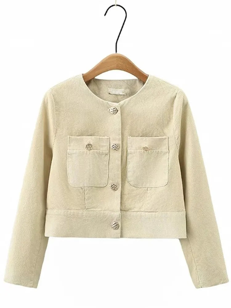 Plus Size Women's Clothing Spring And Autumn Suit Long-Sleeved Short Jacket In Corduroy Fabric And Knee Length Skirt Combination