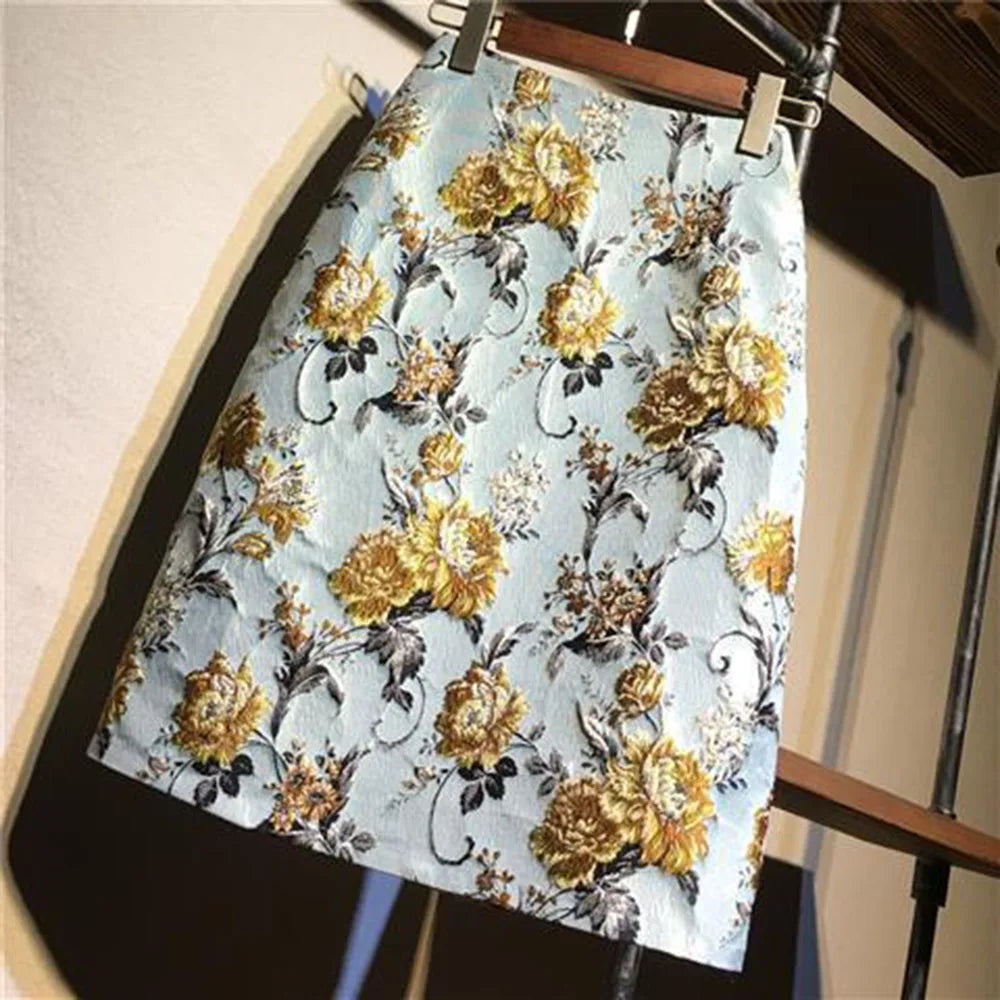 Autumn 2023 High Waist A-line Skirts Light Mature One Step Skirt Ladies Medium Length Retro Wrapped Hip Skirt Jacquard Skirt
