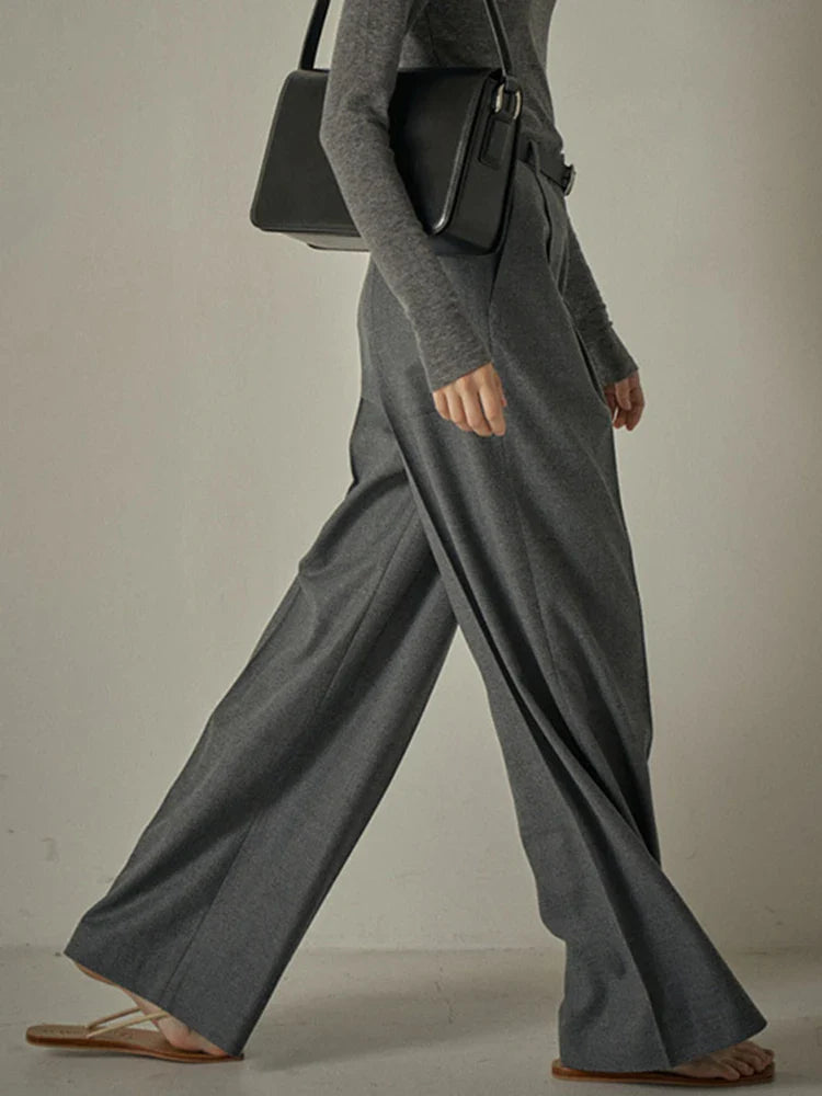 Office Lady Pleated High Waist Pants For Women Spring New Solid Wide Leg Trousers Fashion Clothing 26D8020