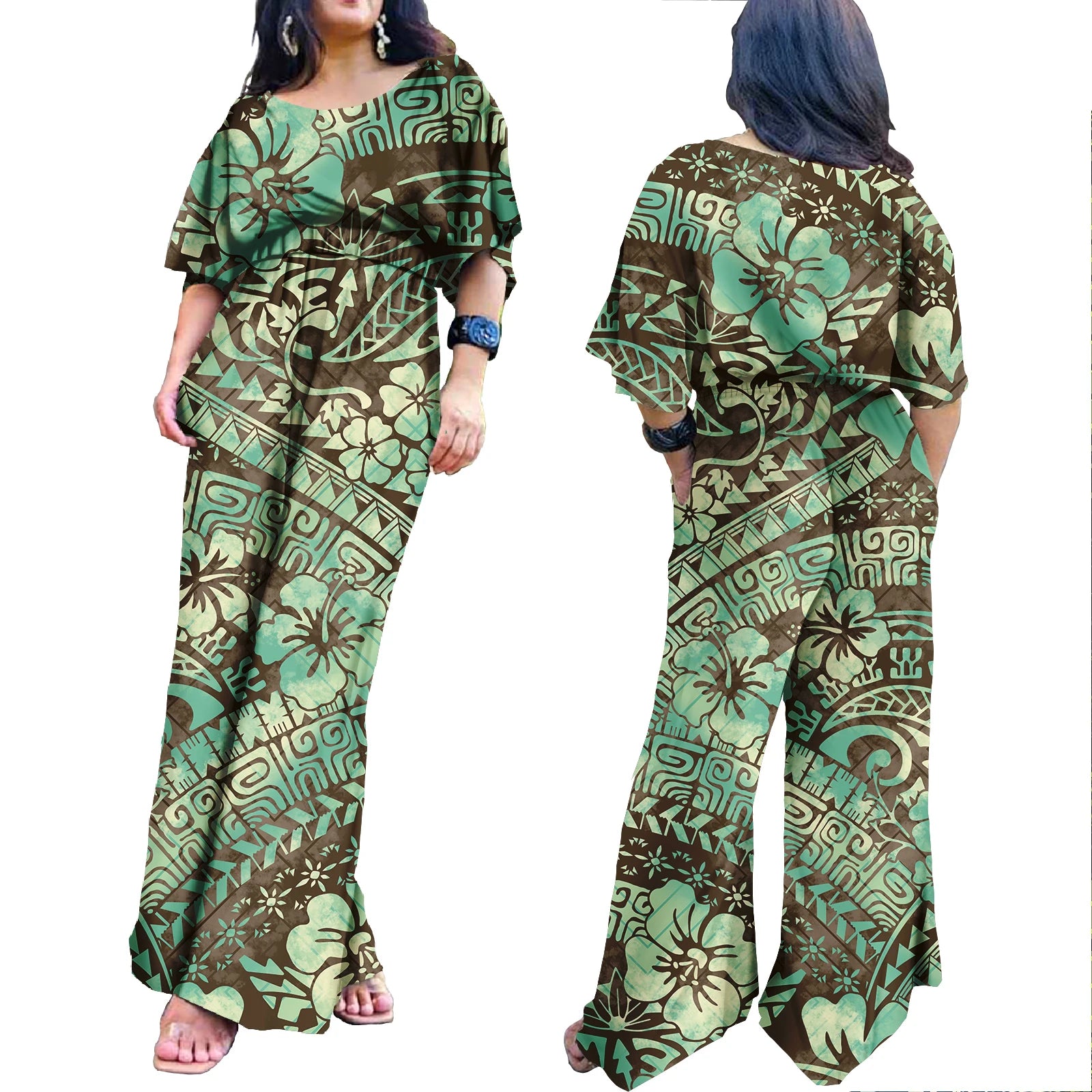 Plus Size Rompers for Women Hawaiian Zipper One Piece Jumpsuit Breathable Romper Polynesian Women Jumpsuit Playsuits 0343DD