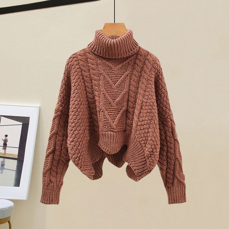 Women's Spring Autumn Single/outfits 2024 New Age Reducing Slim Covering Sweater with Waist Wrapped Dress Two Piece Set Only Sweater-02