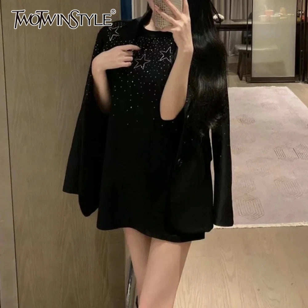 Solid Spliced Bedazzle Jackets for Women Lapel Long Sleeves Patchwork Single Breasted Temperament Jacket Female New