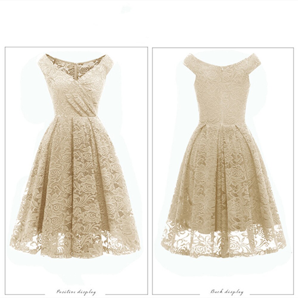 Robe Hoco plissée en dentelle florale, sans manches, col en V, pour adolescentes, Champagne, robe de bal courte élégante