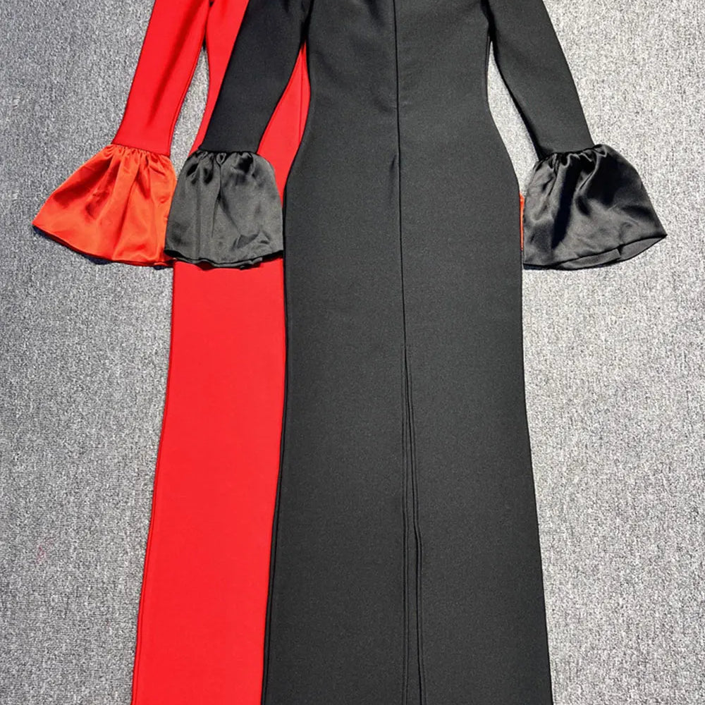 2024 Sexy Women's Bandage Long Dress with One Collar Shoulder and Horn Sleeve Bodycon Dress Cocktail Evening Party Vestidos