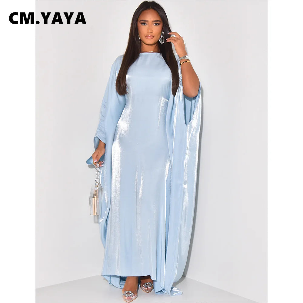 Women Loose O-neck Full Batwing Sleeve Long Maxi Dress Summer Satin Vintage Africa Streetwear Vestido Evening Dresses
