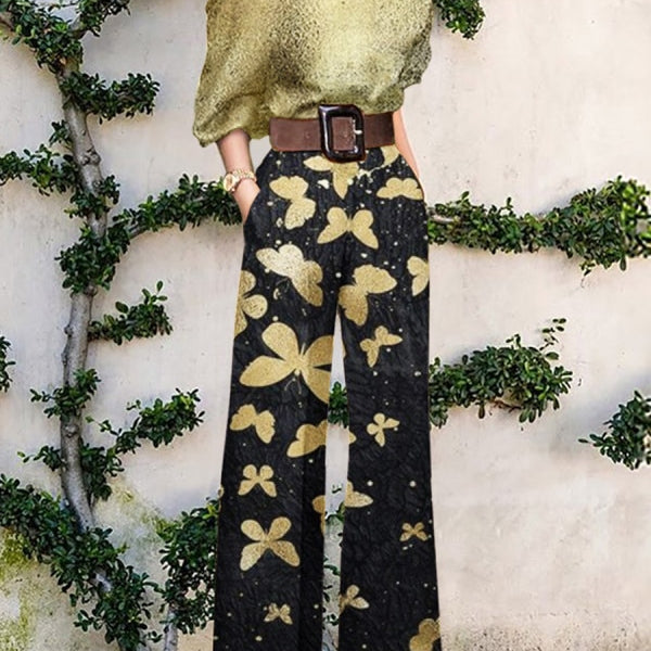 Print Jumpsuit Women Autumn and Spring 2024 New Fashion Long Sleeve Lapel Loose Casual Elegance Green Jumpsuits Print 3 (No Belt)