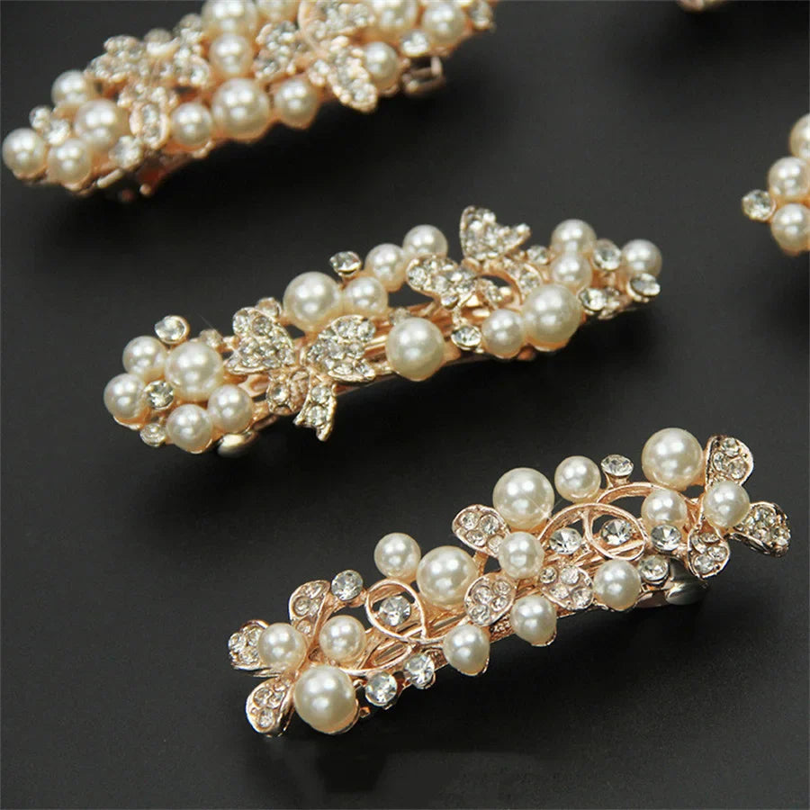 New Sweet Crystal Spring Hair Clips Exquisite Pearl Flower Spring Hairpin Hair Barrettes For Women Girl Fashion Hair Accessories