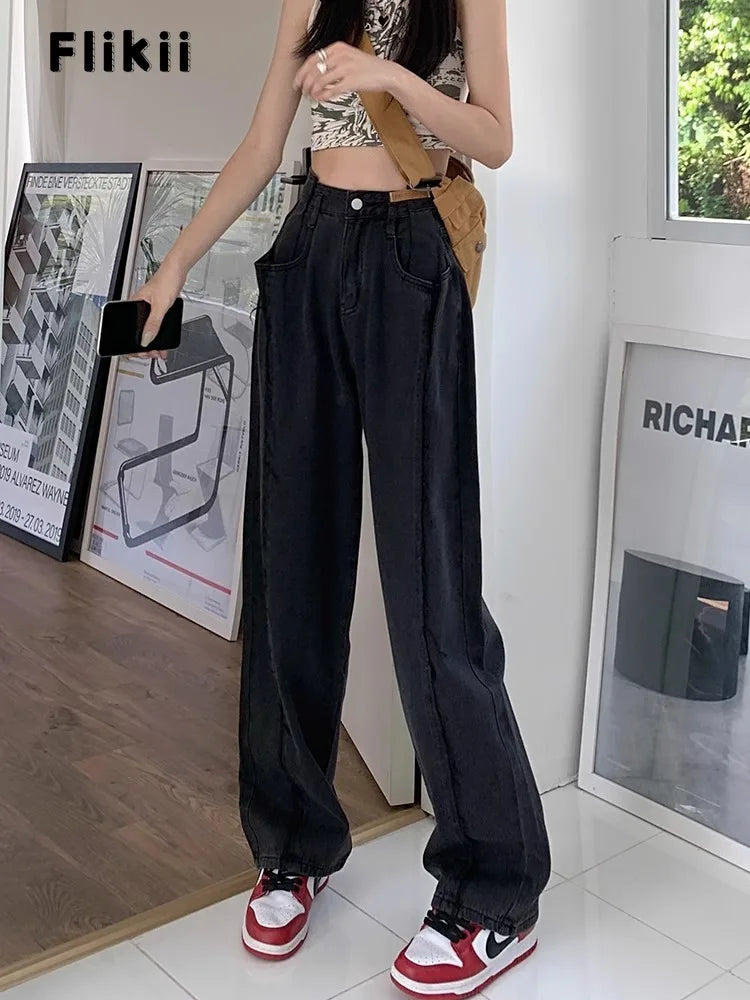 American Retro High Waist Straight Pockets Jeans Hip-hop Pants Spring Women's Grunge Streetwear Casual Y2K Denim Trouser